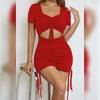 Новая женская одежда Hollow Short-shirts V-образный вырез Strappy Sexy Dress