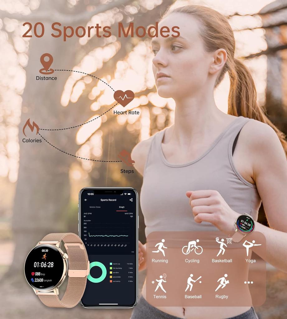 SACOSDING часы женские умные часы 1,32 дюйма полноэкранный сенсорный DIY лицо сердечного ритма фитнес-трекер спортивные часы для Android IOS новые часы женский подарок