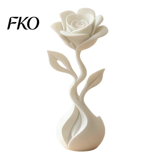 Matte White Home Decor 3D Printed Artificial Flower Ornaments, Rose Figurine with Realistic Open Petals, Delicate Petal Sculpture