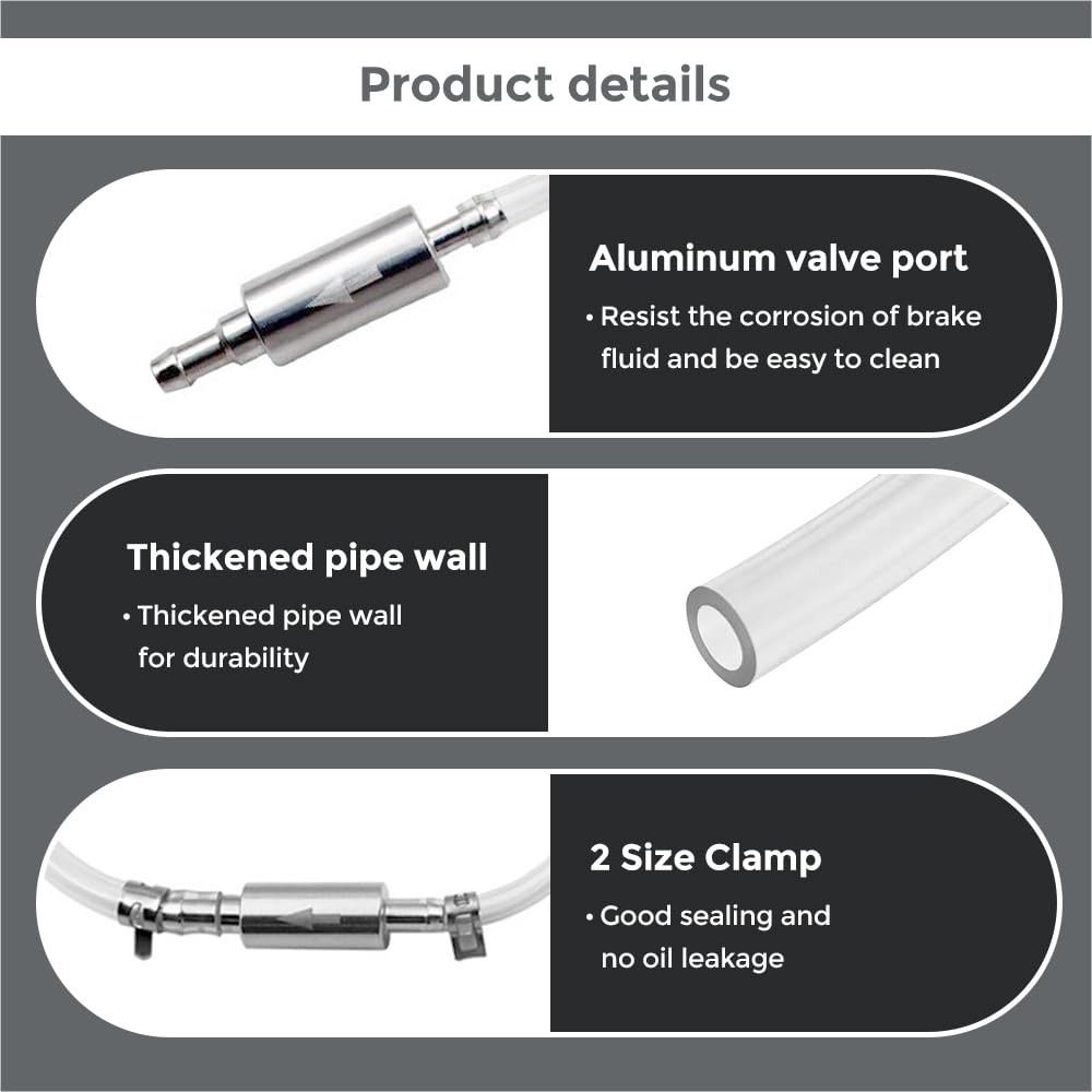 Universal Brake Bleeder Hose with Metal Clips One Way Check Valve Bleeding Tool for Car/Motorcycle