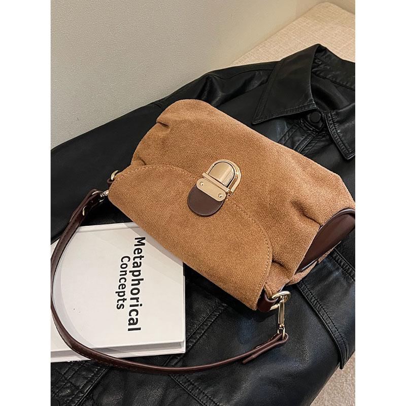 Retro Frosted Underarm Bag Faux Suede Fabric Women‘s New Winter Fashion Portable Shoulder Bag Popular Texture Crossbody Bag