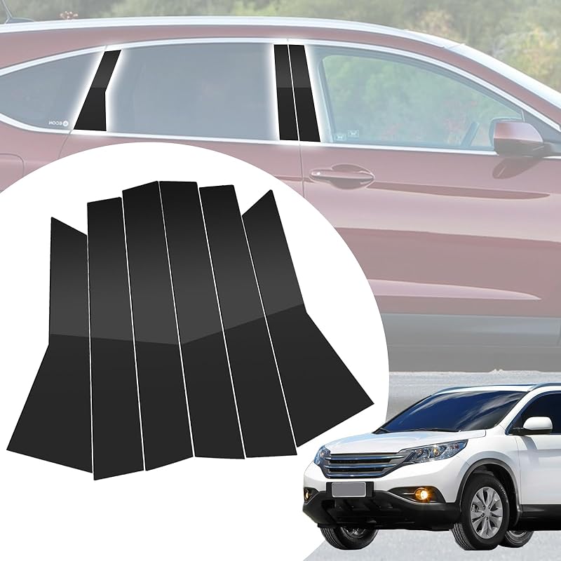 6pcs Glossy Black Exterior Door Window Pillar Posts Molding Cover Panel Trim Stickers Side Door Window Cover Trim Kits for Honda Civic 11th Gen