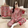 Three Sets of Women's Pajamas Short-Sleeved O-Neck Top Shorts Long Pants Homewear Plus Size Soft Girls Pajamas Breathable
