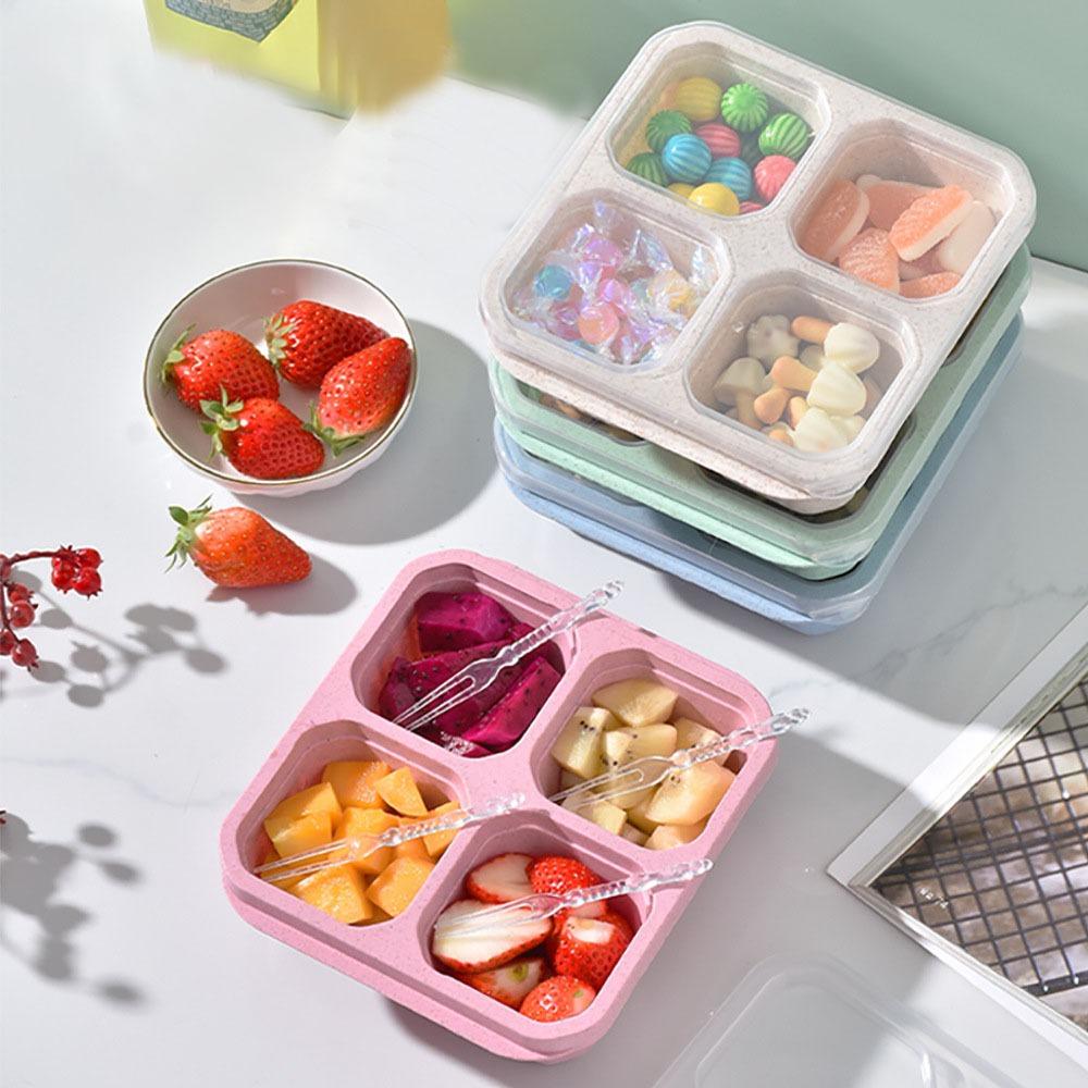 with Cover Fruit Plate Four Grid Snack Containers Reusable Candy Box  Travel