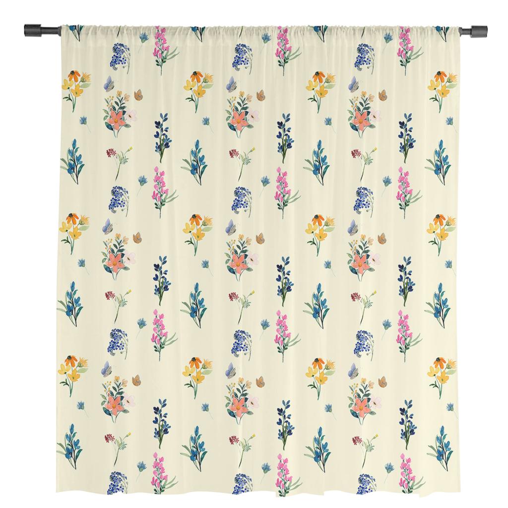 Цветы маргаритки, лаванда, бабочки, прозрачные шторы для гостиной, оконные шторы, тюль для кухни, вуаль, органза, шторы