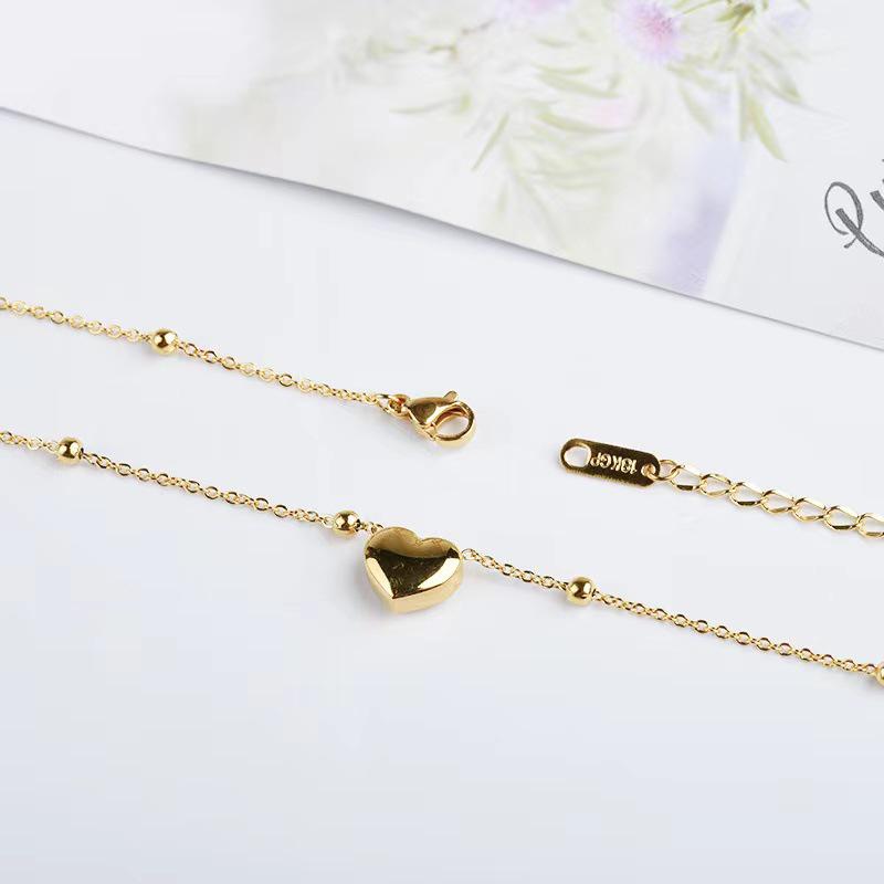 Корейское ожерелье-клип с бусинами в форме сердца: Женская золотая титановая сталь в стиле Ins цепочка на ключицу с разделительными бусинами из нержавеющей стали