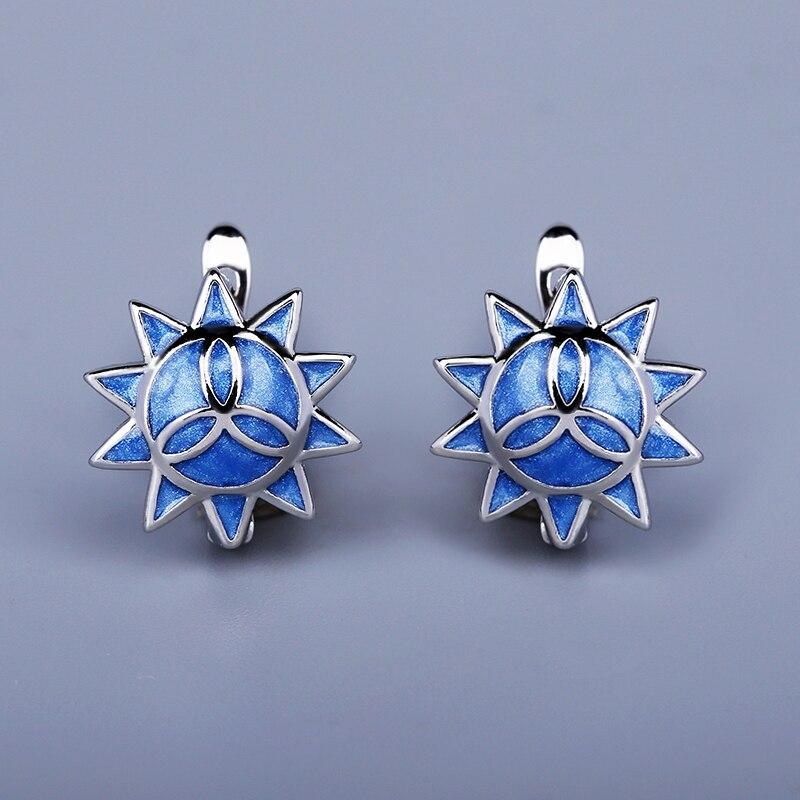 Модное кольцо для женщин, серьги в форме синего солнечного цветка, изысканные красивые серьги для вечеринки, свадебные украшения, эмаль ручной работы