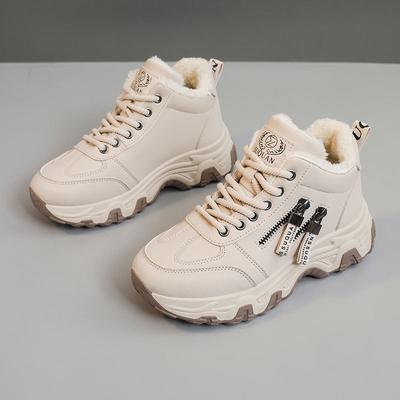 Женские зимние кроссовки для ходьбы на толстой платформе, нескользящие короткие ботинки с подкладкой из искусственного меха, кроссовки на шнуровке, женские теплые зимние ботинки с флисовой подкладкой