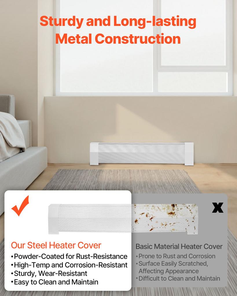 VEVOR Baseboard Heater Covers, Premium Series 917 mm Standard Electric Heating Unit Front Cover for Home Improvement, Heavy-duty Steel