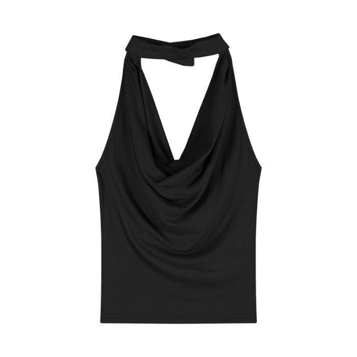 Хаки Топ-майка с открытой спиной, драпированным вырезом и завязками на шее - Женский летний топ без рукавов