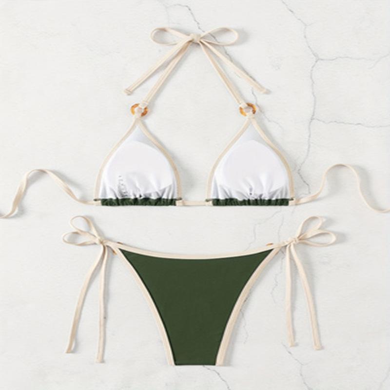 1011 new European and American lace-up color matching bikini swimsuit women's hot spring pure desire bikini beach swimsuit
