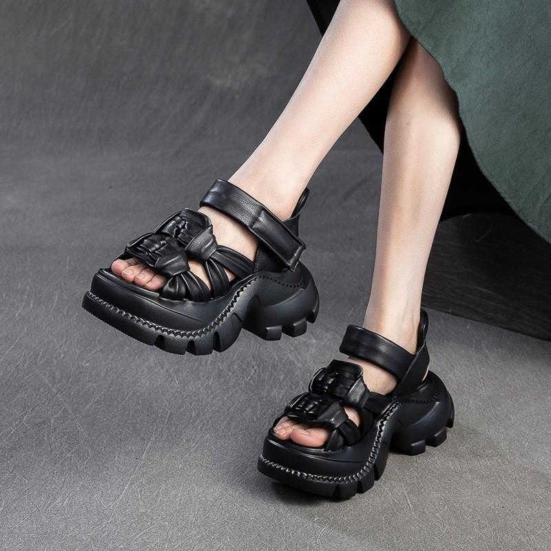 Johnature Дышащие сандалии с открытым носком из натуральной кожи ручной работы, ретро, для通勤, женская обувь на платформе