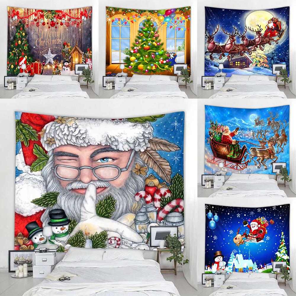 Santa Claus Christmas Tree Print Tapestry Christmas Home Decor Polyester Tapestry Room Wall Decor Backdrop Fabric Tapiz Navideño