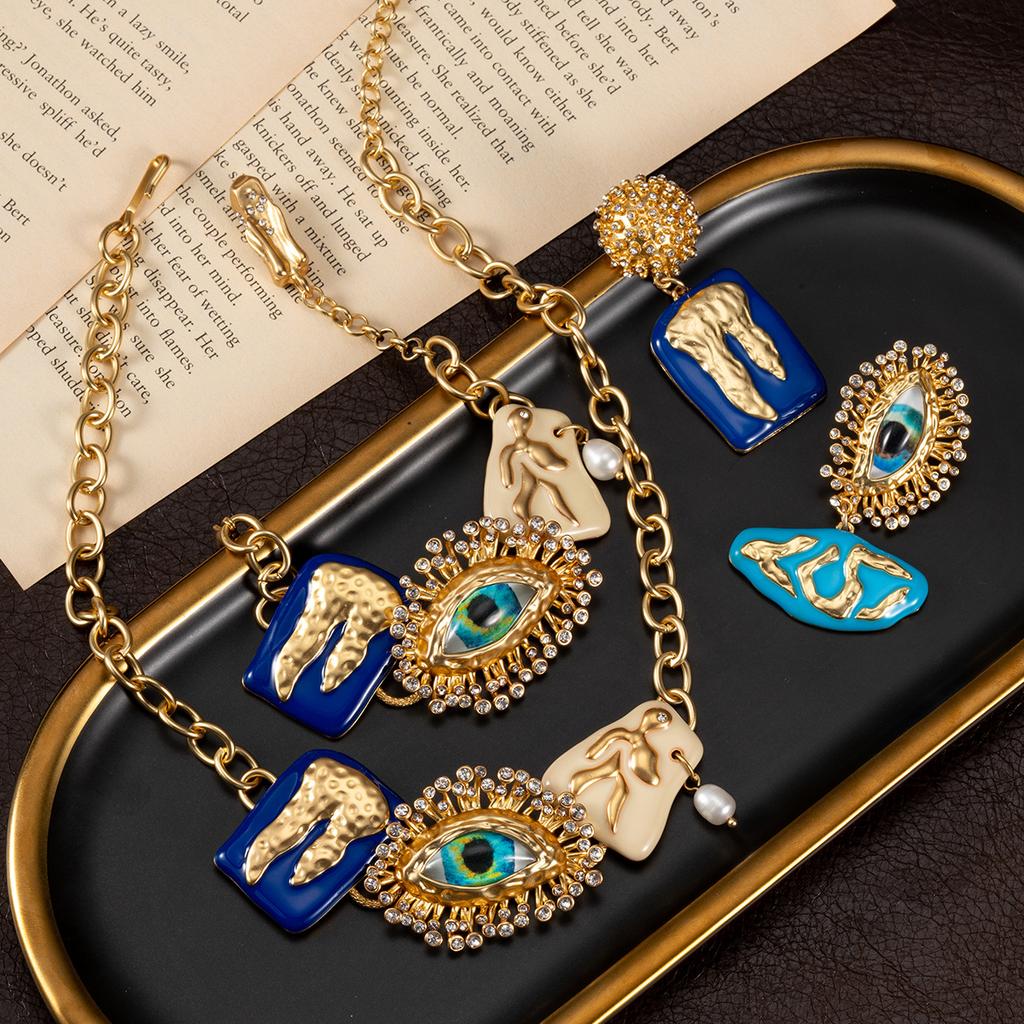 Schiaparelli schiaparelli золотой глаз дьявола средневековый набор украшений винтажные эмалированные серьги-гвоздики Европа и Америка