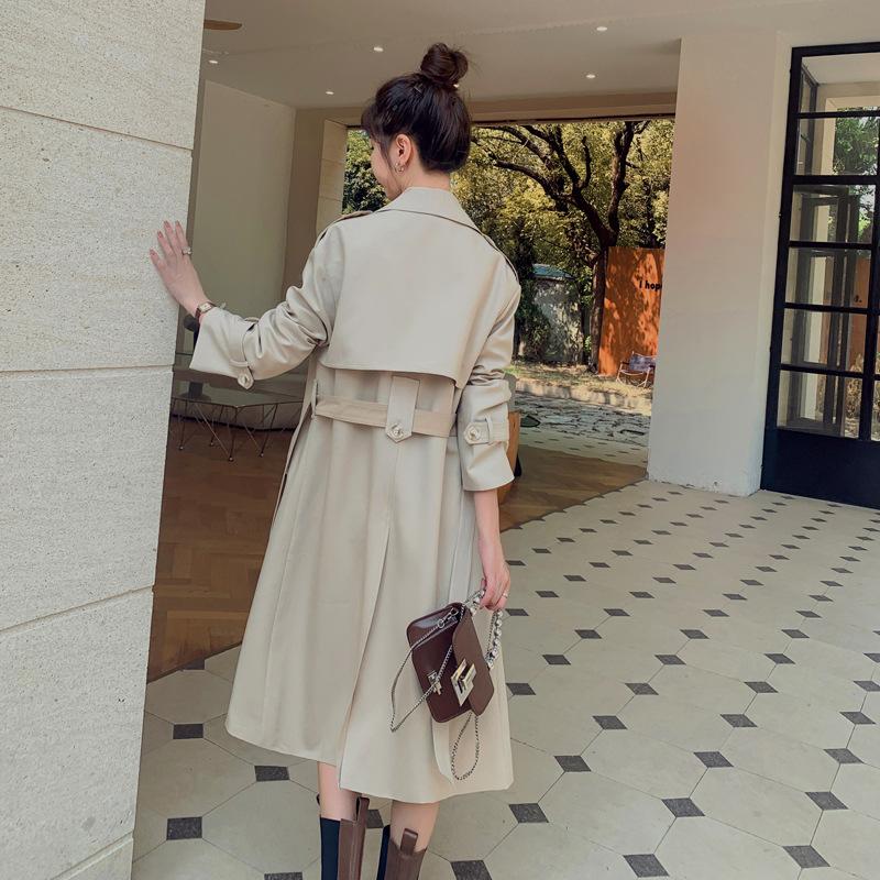 МОДА2024 весна новая женская одежда мода контрастный цвет сращивание дизайн тренчкот британский стиль средняя и длинная тонкая куртка Одежда