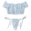 Pleated Mesh Lingerie Set Women Sweet Cute Babydoll Sleepwear Ladies Strapless Tops+Briefs Underwear Set