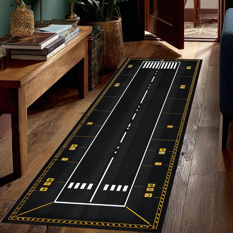 Airport Runway Runner Rug Aviation Carpet Terminal Map Design Kids Playroom Home Decor