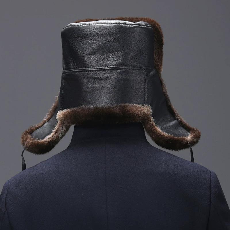 Норковая шапка мужская цельная норка норковая зимняя для среднего и пожилого возраста шапка для старика норковый мех защита ушей теплая меховая выдра Лэй Фэн шапка