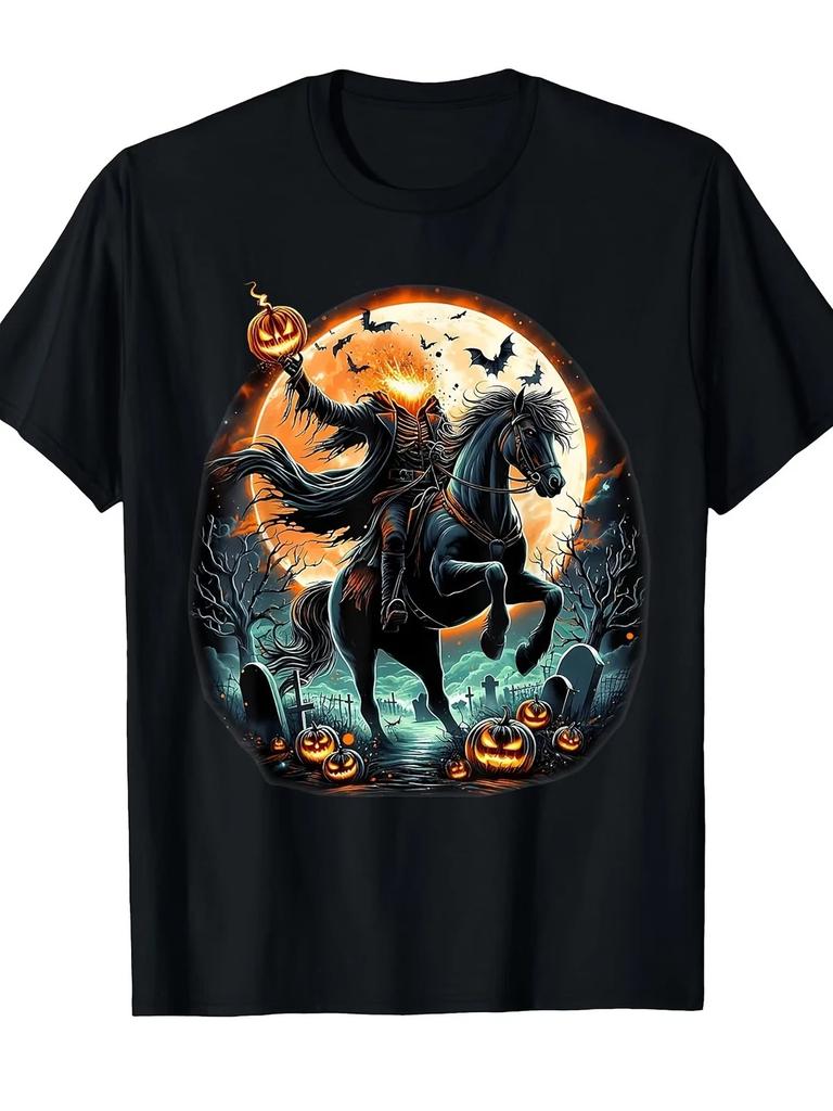 Pumpkin Headless Horseman Scary Halloween Tee T-Shirt Same Style for Men And Wom