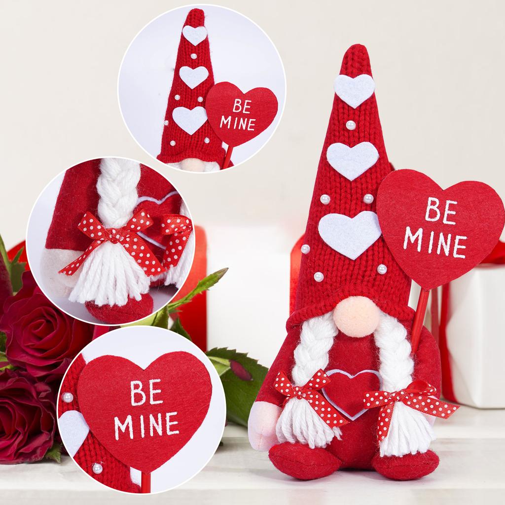Heart Hat Gnomes Plush Dolls Valentines Day Scandinavian Tomtes Elf Figurine Toy Decoration for Bedroom or Office Desk