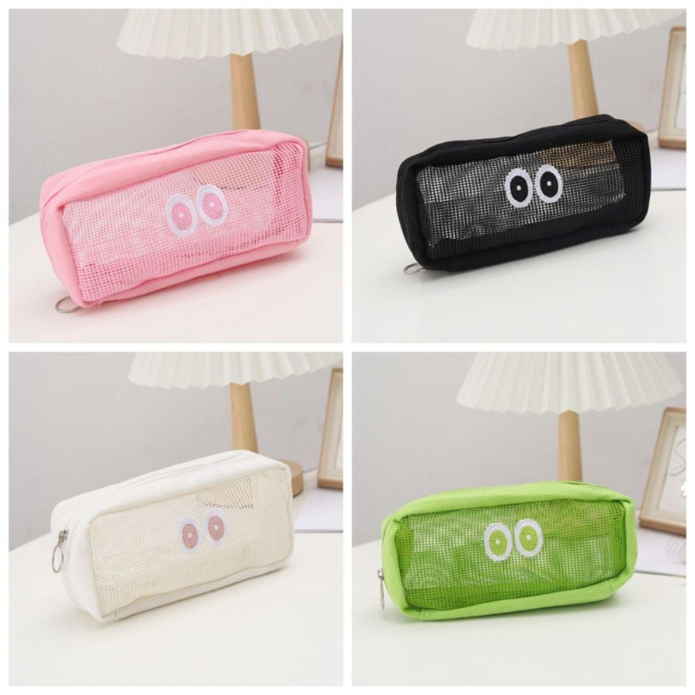 Ins Big Eyes Mesh Pencil Case Cartoon Makeup Pouch Pen Pouch Office School Organizer
