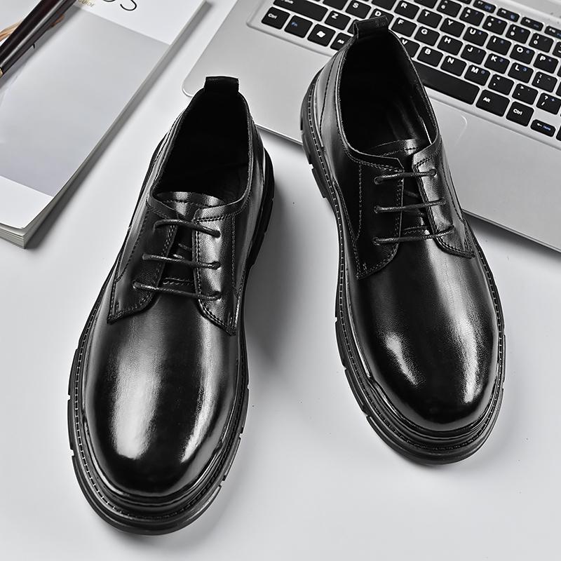 Высококачественная мужская обувь из натуральной кожи, деловая обувь для интервью, универсальная мужская обувь на шнуровке и толстой подошве для банкета
