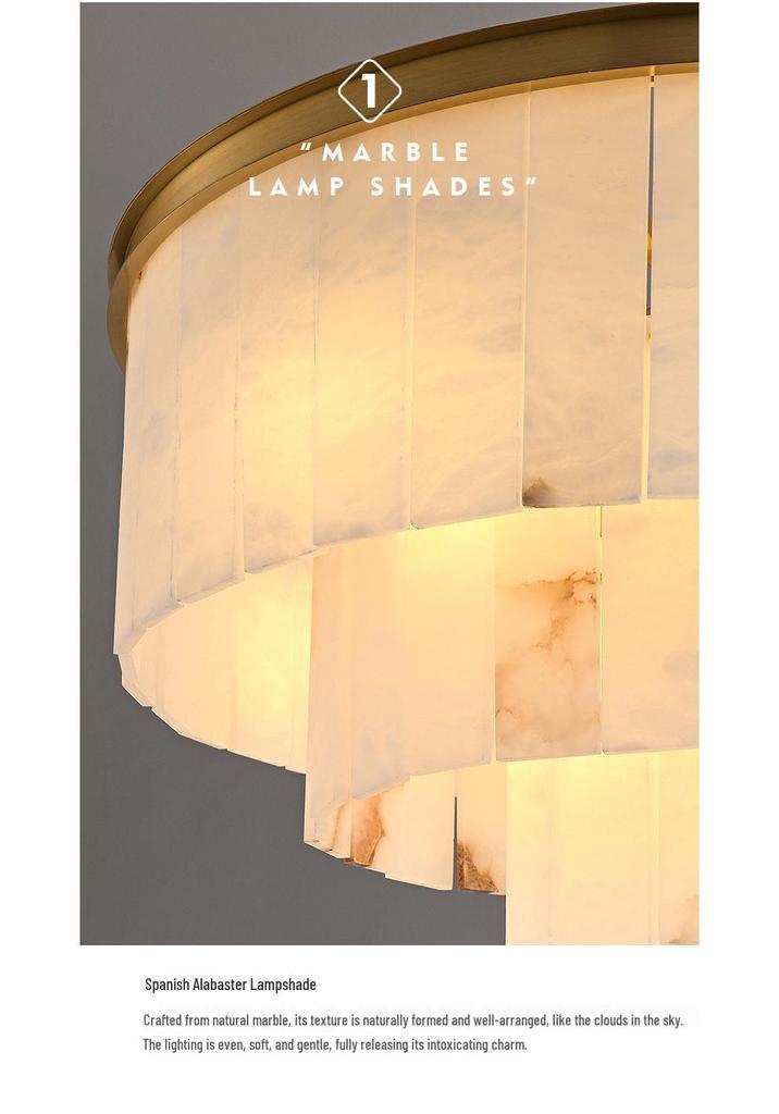 Spanish Marble All-Copper Chandelier: Modern Minimalist Designer Luxury Lighting Fixture for Living Room, Restaurant, or Bedroom.