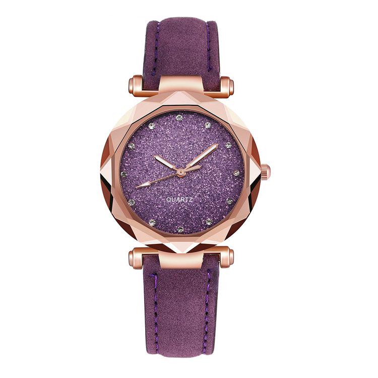Trendy Unisex Rose Gold Korean Rhinestone Leather Strap Wristwatch Watch Fashion Ladies Quartz Female