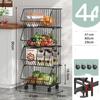 Fruit Vegetable Storage Basket,4 Tier Stackable Metal Wire Storage Baskets with Wheels,Fruit Vegetable Produce Basket Organizer Bins