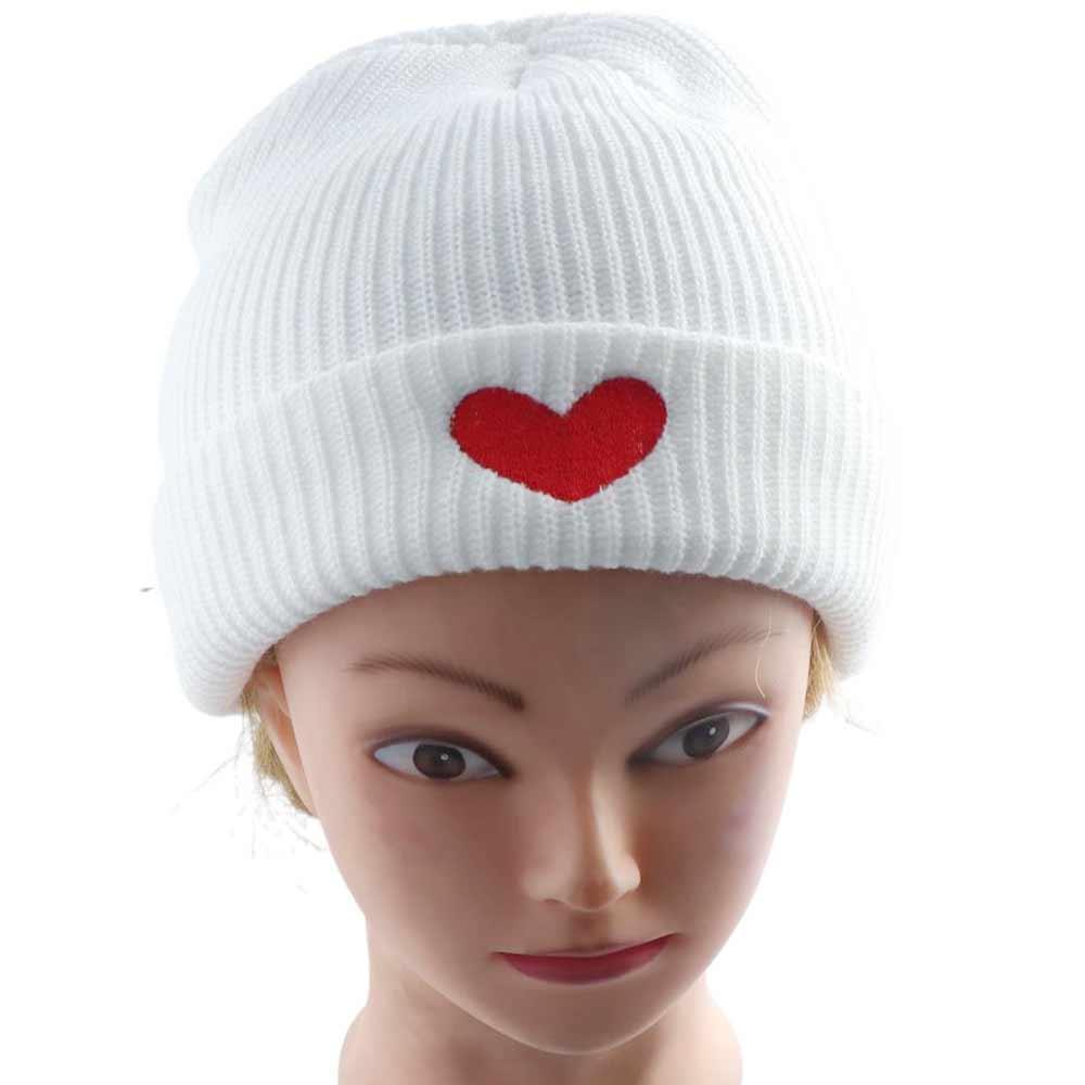 Woolen Heart Knitted Hat Solid Color Love Skullies Beanies Autumn Women