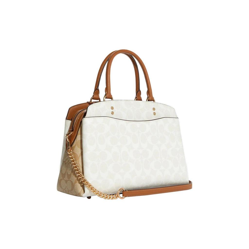 Coach Lillie 32 Classic Monogram Canvas And Smooth Leather Shoulder Crossbody Tote Bag Large Women bags White Brown CA628-IMRFI