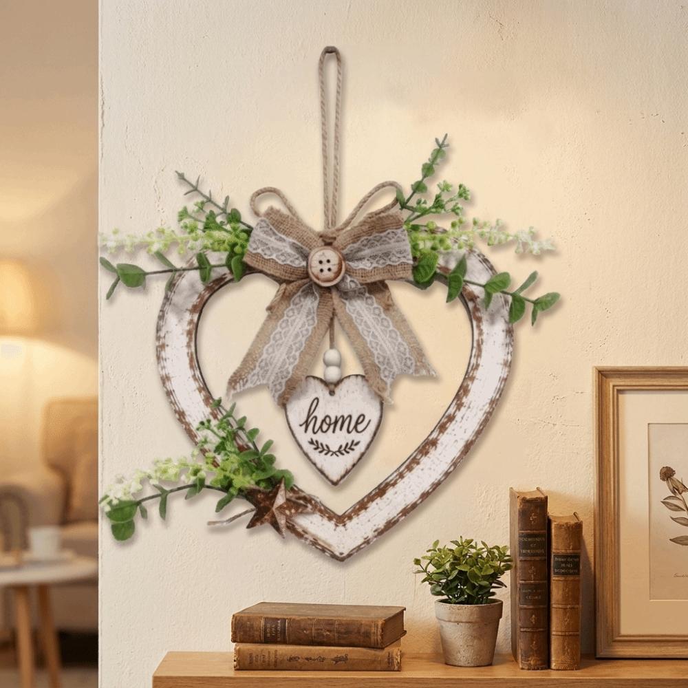 Romantic Wall Hanging Sign Rustic Home Wooden Wreath Creative Heart Shaped Wall Decor Bedroom Door