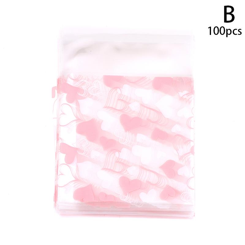 100 шт., прозрачный мешок для конфет в форме сердца, пластиковый пакет для печенья и закусок, упаковка для украшения выпечки, самоклеящаяся сумка