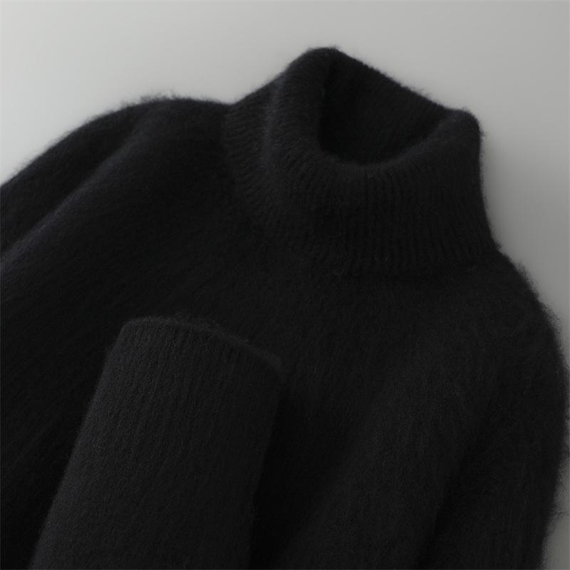 Men's High-Neck 100% Pure Wool Sweater: Thick Long-Sleeve Pullover for Autumn/Winter, Loose Fit Knitted Base Layer.