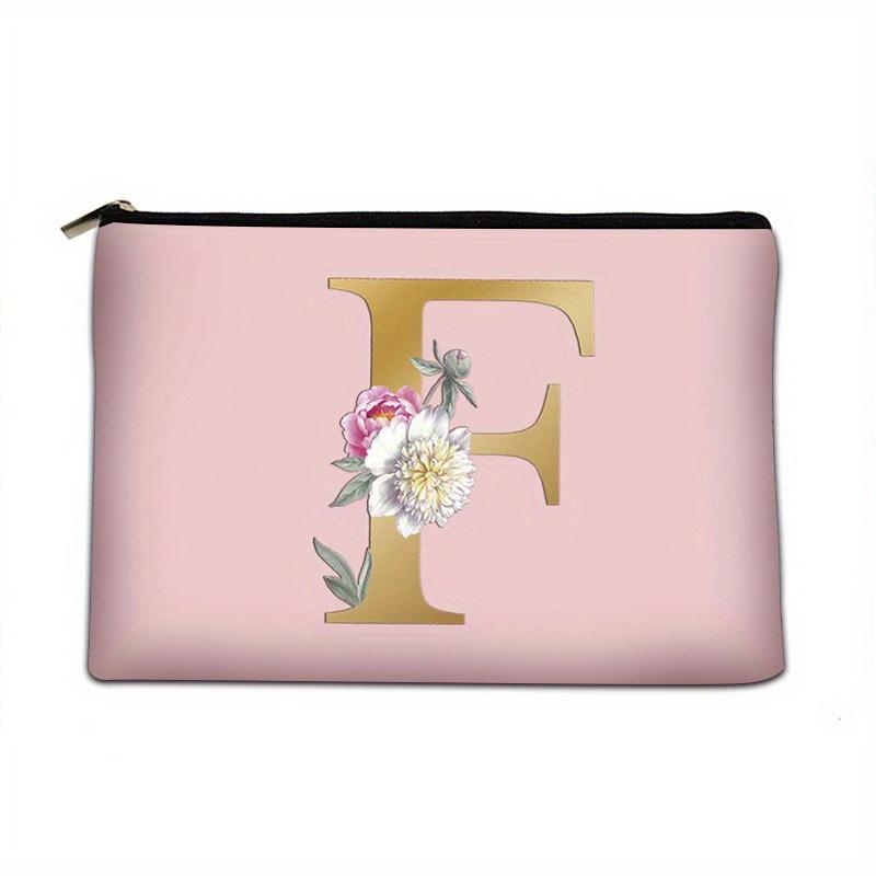 Flower Letter Print Zipper Storage Bag Lightweight Versatile Pouch Trendy Clutch Bag
