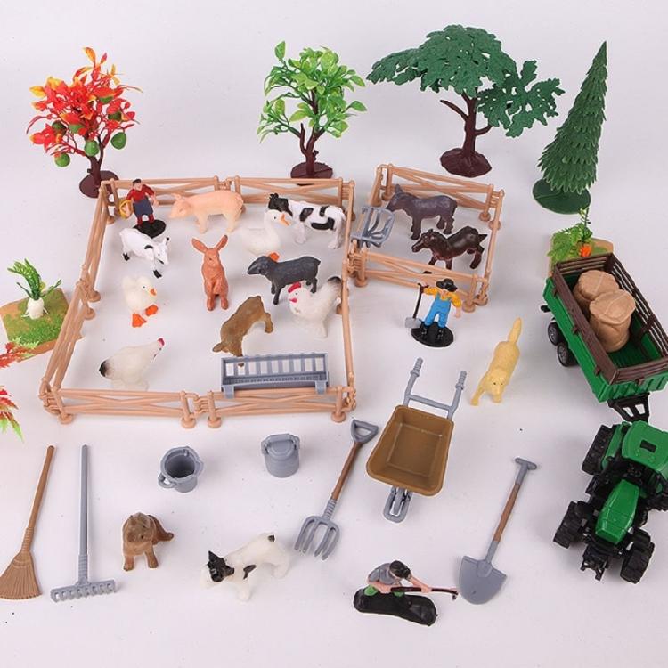 42Pcs Farm Animal Toy Set Plastic Farm Animal Figurines Tractor Fence Toy Farm Playset Educational Learning Toy Gift