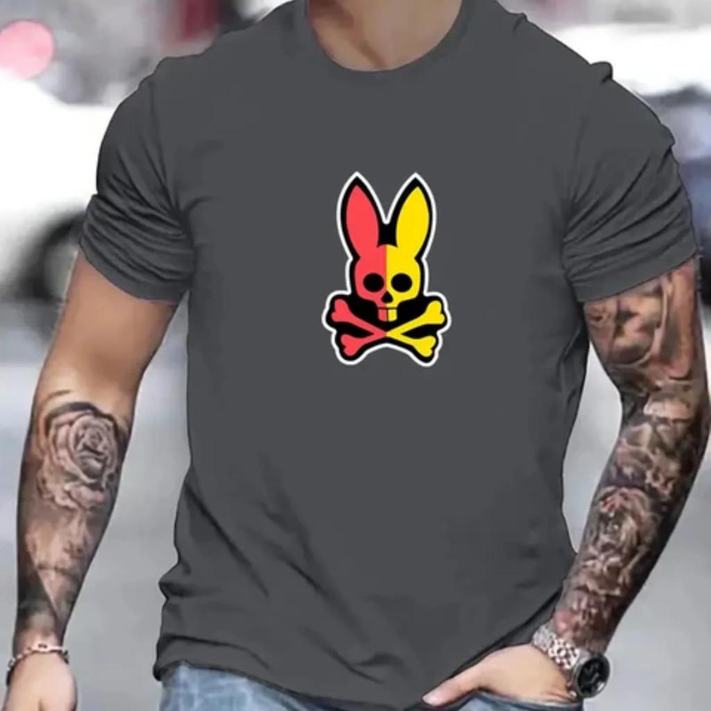 Мужская красочная футболка с логотипом кролика, уличная одежда Harajuku в стиле хип-хоп, повседневный топ с круглым вырезом и короткими рукавами,