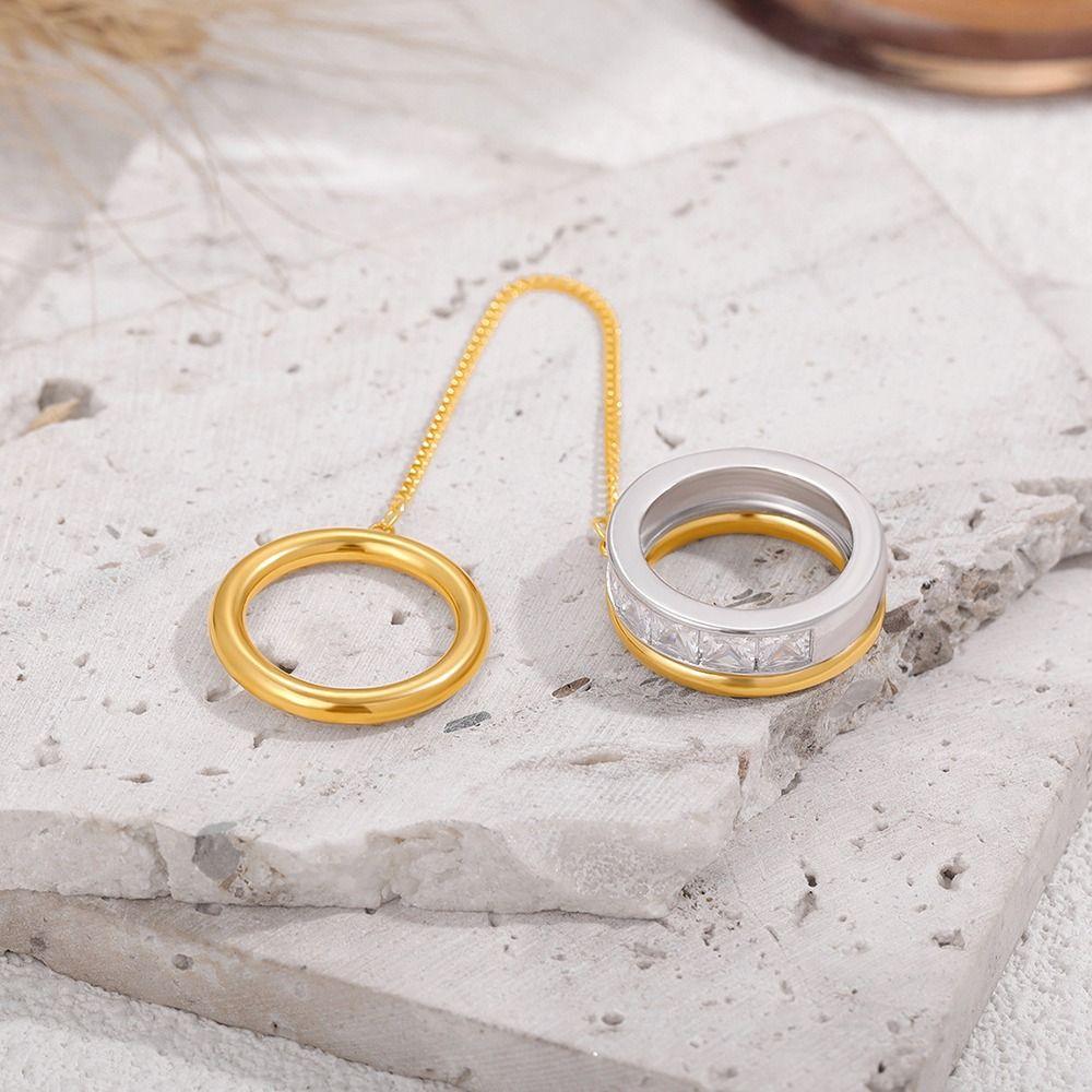 Zircon Chain Ring 18K Gold Silver Hip Hop Jewelry Trendy Tassel Metal Rings  for Party Daily Wear