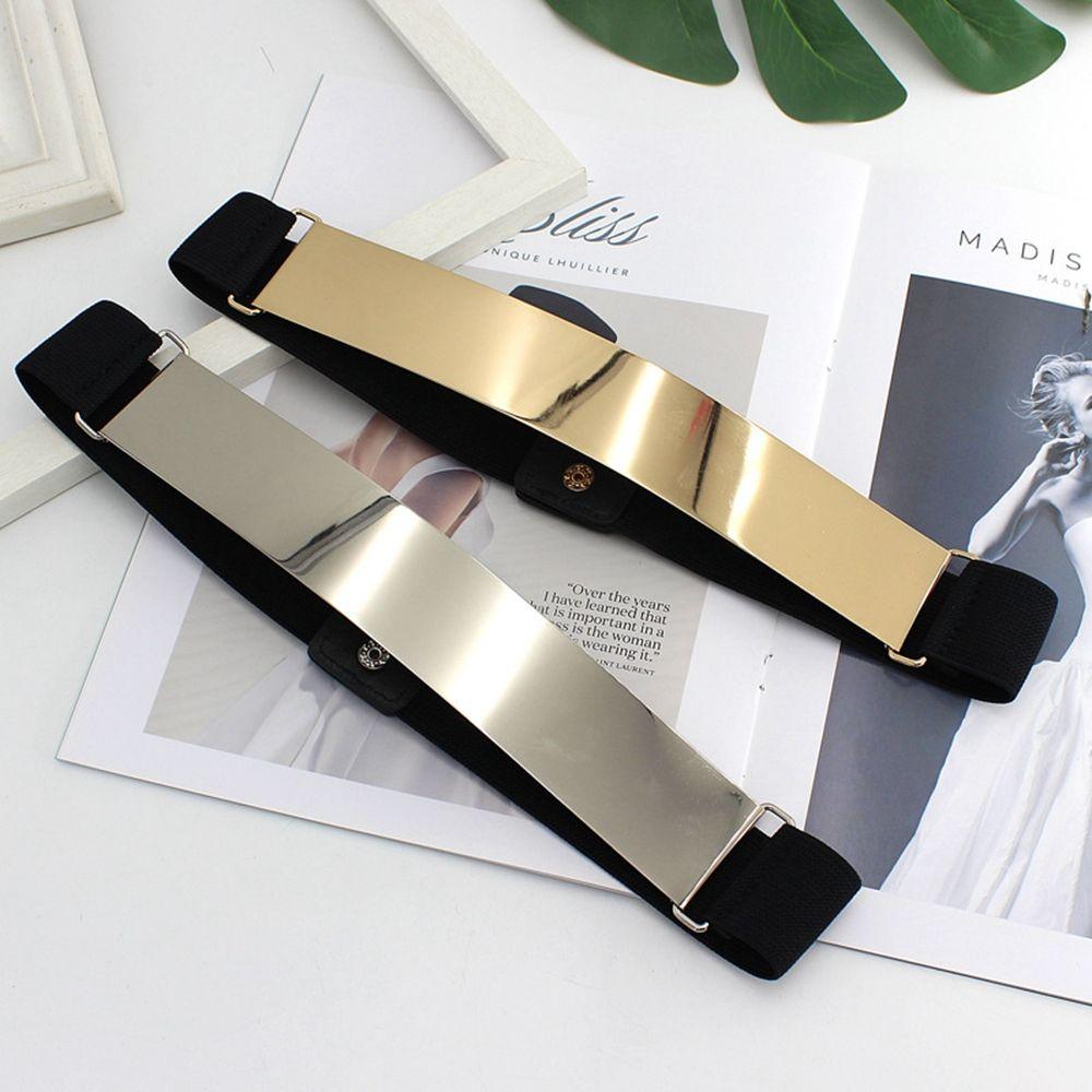 Mirror Silver Gold Elastic Cummerbunds Women Waist Belt Metal Elastic Belt Waist Corset Belts