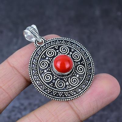 Подвеска из натурального итальянского коралла ручной работы из стерлингового серебра 925 пробы 1,75 дюйма k5q20