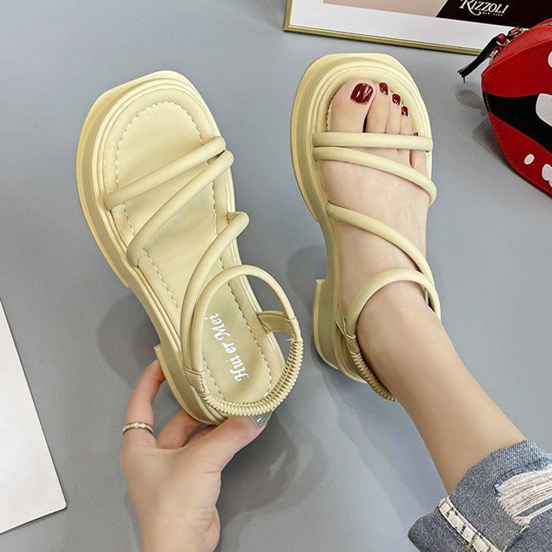 Пояс в одно слово мода крест крутой нишевый римская обувь девушка 2025 новый лето универсальный не устают ноги фея ветер толстая подошва