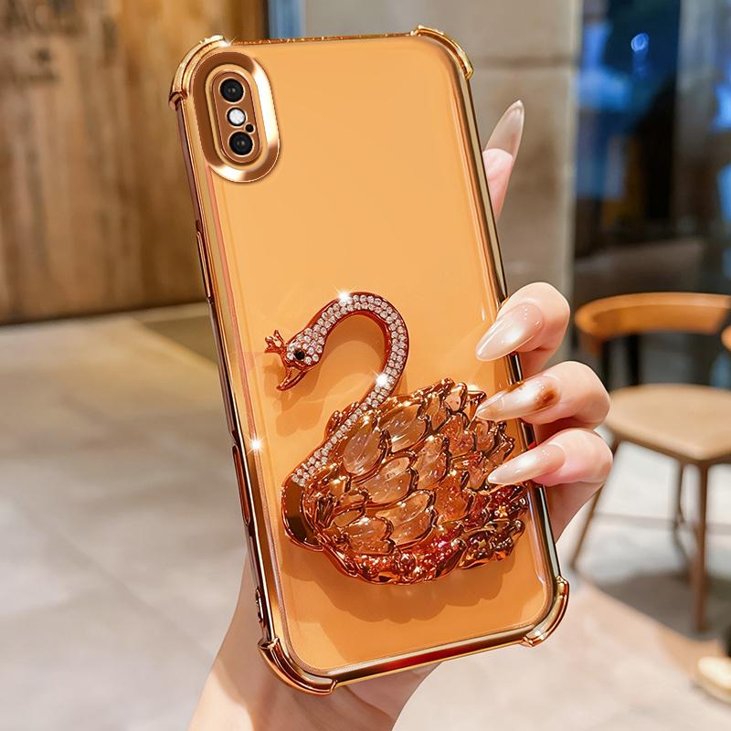 KEYSION Противоударный чехол с гальваническим покрытием для iPhone XS Max Прозрачный ТПУ с блестками, инкрустированный драгоценными камнями лебедь, подставка, задняя крышка для iPhone X XR