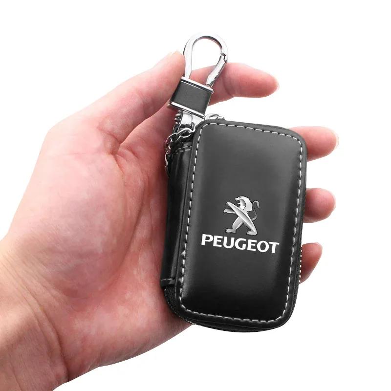 For Peugeot Car Styling Metal Leather Keychain Auto Emblem Keyrings Accessorie For Peugeot 206 207 307 3008 2008 308 407 408 508