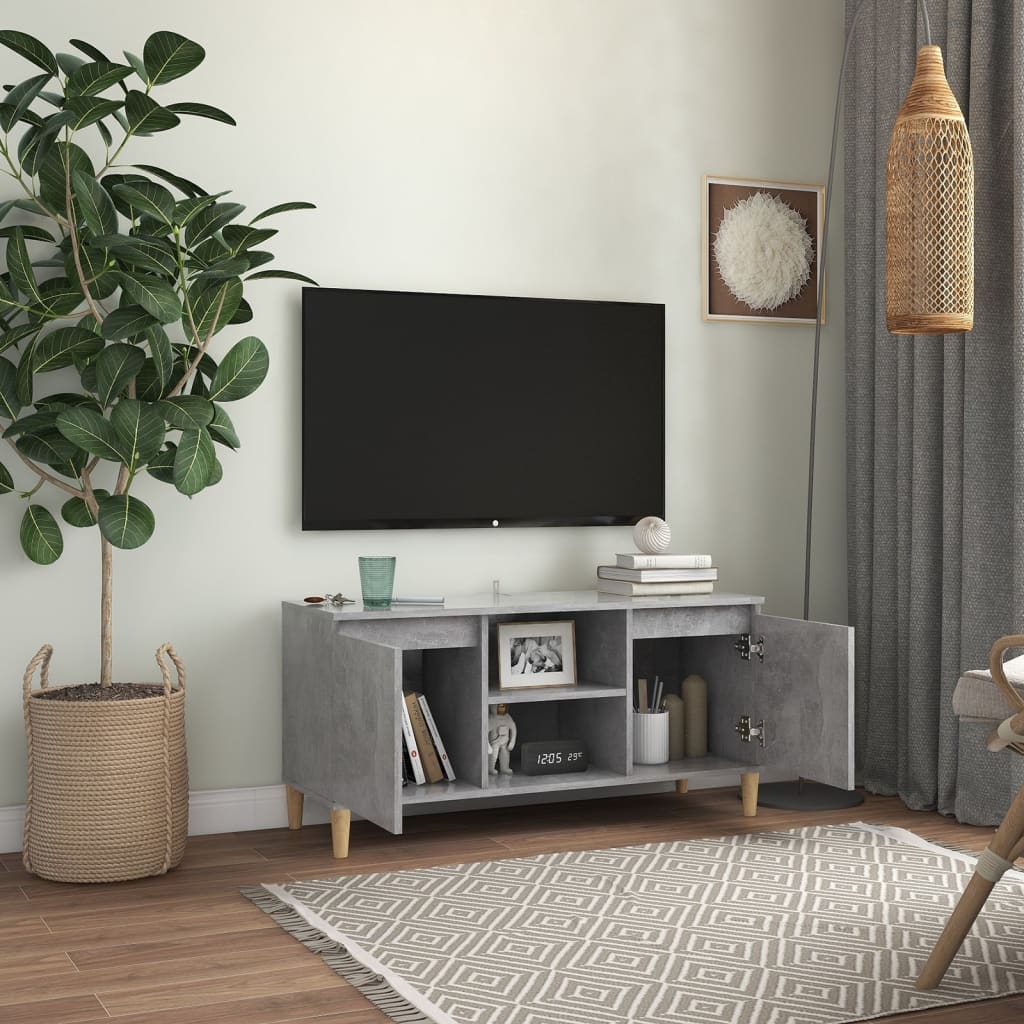 TV Cabinet with Solid Wood Legs Concrete Grey 103.5 x 35 x 50 cm