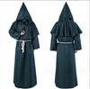 Medieval Monk Robe Renaissance Priest Halloween Cosplay Costumes Wizard Carnival Party Hooded Cloak With Cross Necklace