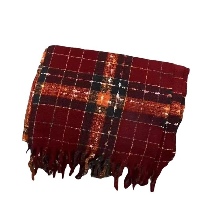 Новая рождественская атмосфера красный клетчатый шарф женский зимний универсальный теплый утолщенный студенческий шарф тренд