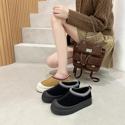 2025 Зимние бархатные кожаные кожаные зимние ботинки женские корейская версия на толстой подошве ленивые рукава на одну педаль повседневные зимние хлопковые женские