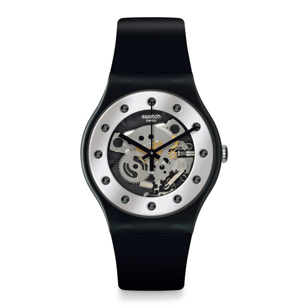 SWATCH SILVER GLAM AGAIN Sparkling Circle SO29B109 Black Women's Watch,
