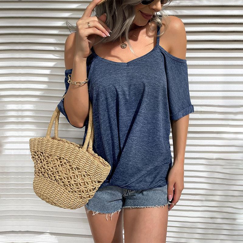 Летняя женская модная футболка с открытыми плечами, свободный повседневный топ с открытой спиной