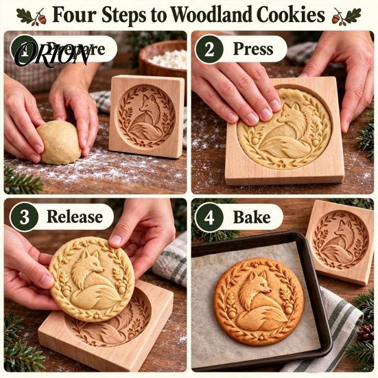 DIY Holiday Biscuit Cutters Woodland Animal Cookie Mold, Durable Wooden with 3D Relief Rustic Party Favors Patterns Cutter, Handmade Decorative Stamps